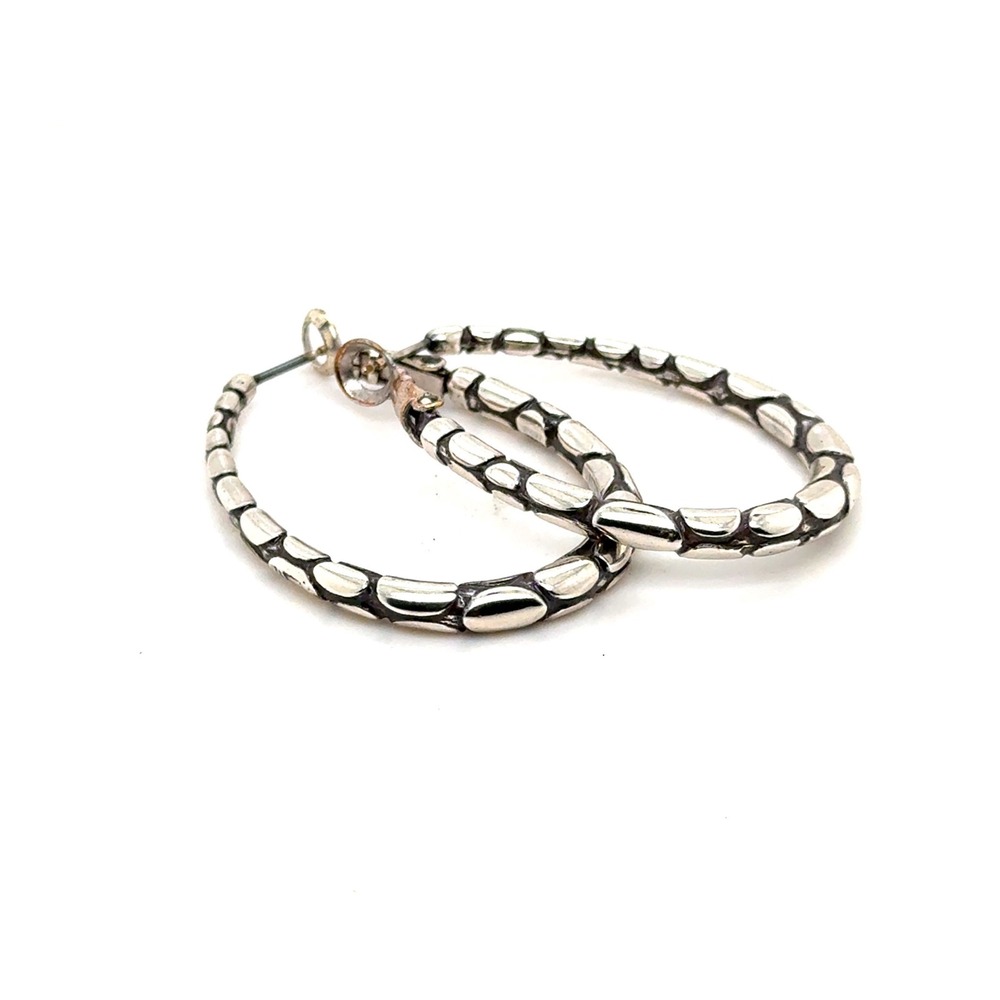 Brighton Silver Plated Pebble Textured Oval Hoop Earrings Oxidized Finish